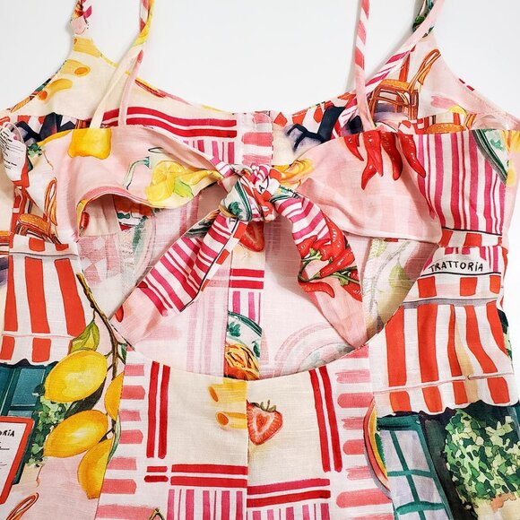 Zara Patchwork Linen Blend Midi Dress XS Open Back Trattoria Italy Pasta Lemon - Picture 13 of 16